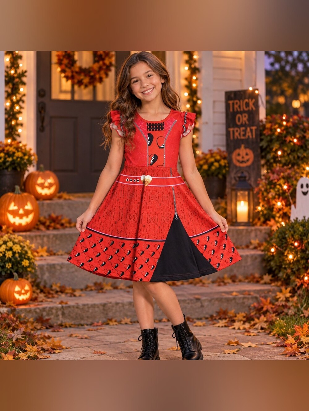 Girls Descendants Red Costume Dress Size 150 Broken Heart Halloween Cosplay